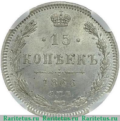 Реверс монеты 15 копеек 1866 года СПБ-НІ 