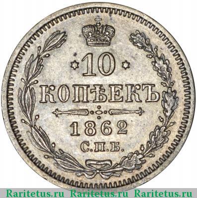 Реверс монеты 10 копеек 1862 года СПБ-МИ 