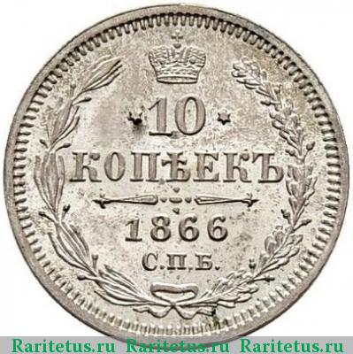 Реверс монеты 10 копеек 1866 года СПБ-НФ 