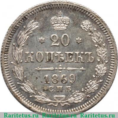 Реверс монеты 20 копеек 1869 года СПБ-HI 
