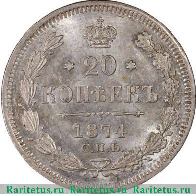 Реверс монеты 20 копеек 1874 года СПБ-HI 