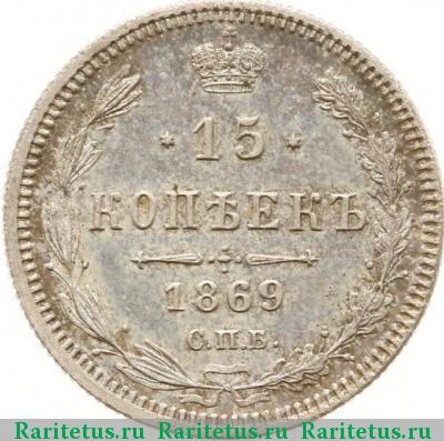 Реверс монеты 15 копеек 1869 года СПБ-HI 