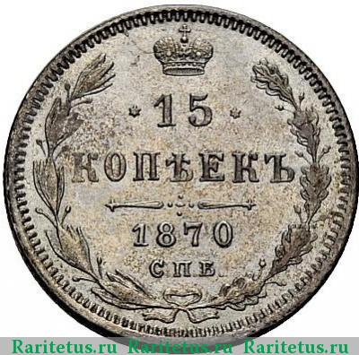 Реверс монеты 15 копеек 1870 года СПБ-HI 