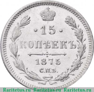 Реверс монеты 15 копеек 1875 года СПБ-HI 