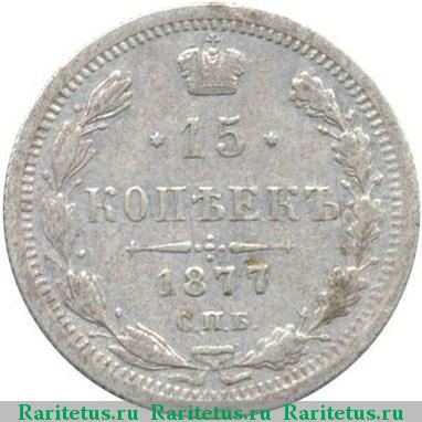 Реверс монеты 15 копеек 1877 года СПБ-HI 