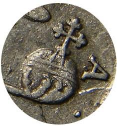 Деталь монеты полтина 1733 года  голова больше, узорчатый