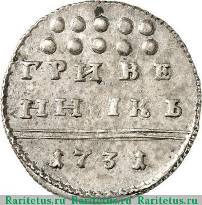 Реверс монеты гривенник 1731 года  