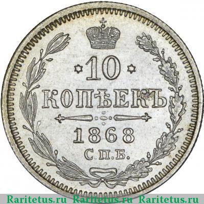 Реверс монеты 10 копеек 1868 года СПБ-HI 