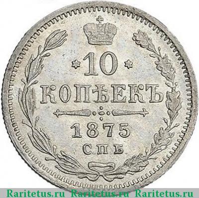 Реверс монеты 10 копеек 1875 года СПБ-HI 