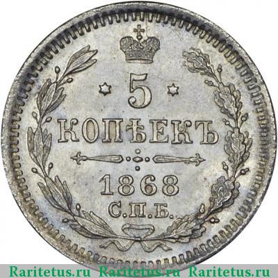 Реверс монеты 5 копеек 1868 года СПБ-HI 