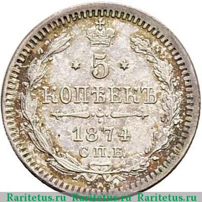 Реверс монеты 5 копеек 1874 года СПБ-HI 