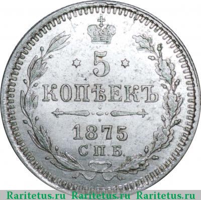 Реверс монеты 5 копеек 1875 года СПБ-HI 