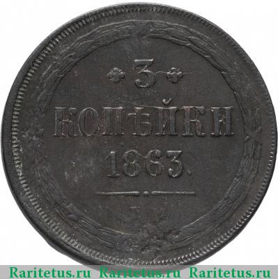 Реверс монеты 3 копейки 1863 года ЕМ 