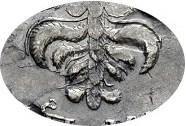 Деталь монеты 1 рубль 1725 года  перья в стороны