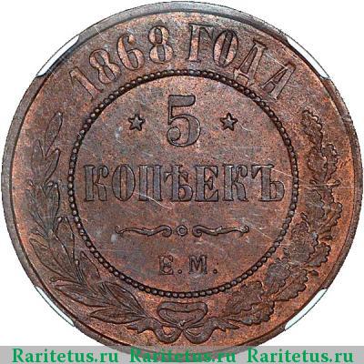 Реверс монеты 5 копеек 1868 года ЕМ 