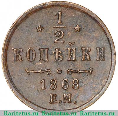 Реверс монеты 1/2 копейки 1868 года ЕМ 