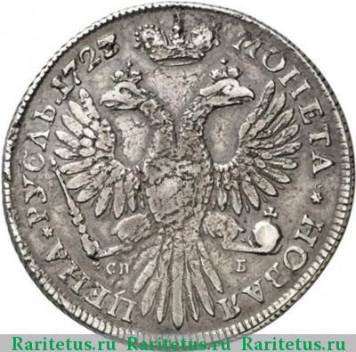 Реверс монеты 1 рубль 1727 года СПБ сорочий хвост