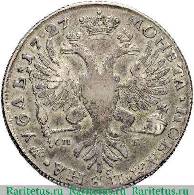 Реверс монеты 1 рубль 1727 года СПБ малый бант