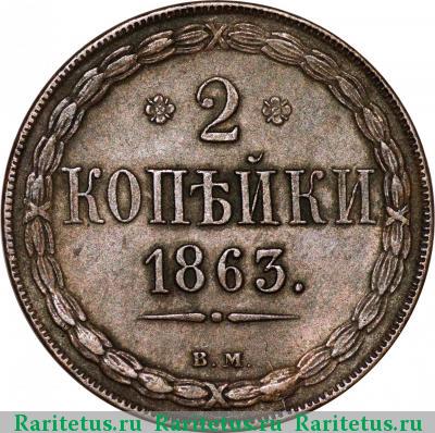 Реверс монеты 2 копейки 1863 года ВМ 