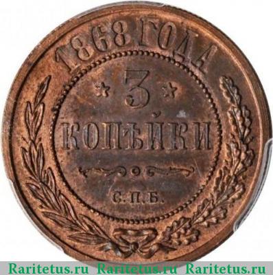 Реверс монеты 3 копейки 1868 года СПБ 
