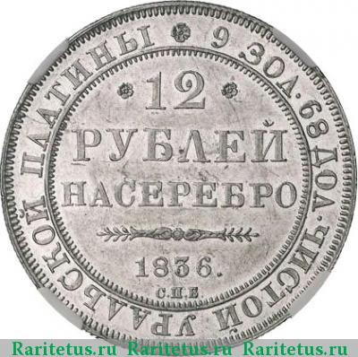 Реверс монеты 12 рублей 1836 года СПБ 
