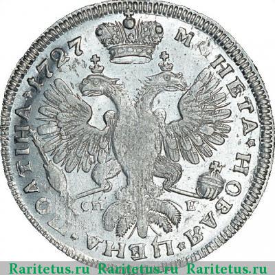 Реверс монеты полтина 1727 года СПБ САМОДЕРЖИЦА