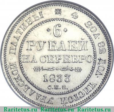 Реверс монеты 6 рублей 1833 года СПБ 