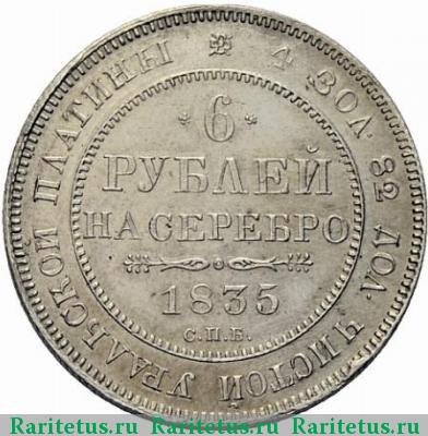 Реверс монеты 6 рублей 1835 года СПБ 