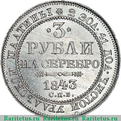 Реверс монеты 3 рубля 1843 года СПБ 
