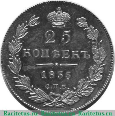 Реверс монеты 25 копеек 1835 года СПБ-НГ 
