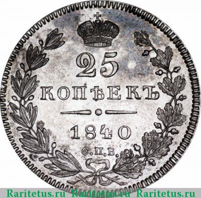 Реверс монеты 25 копеек 1840 года СПБ-НГ 