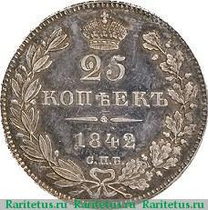 Реверс монеты 25 копеек 1842 года СПБ-АЧ  proof