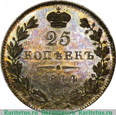 Реверс монеты 25 копеек 1844 года СПБ-КБ орёл 1839