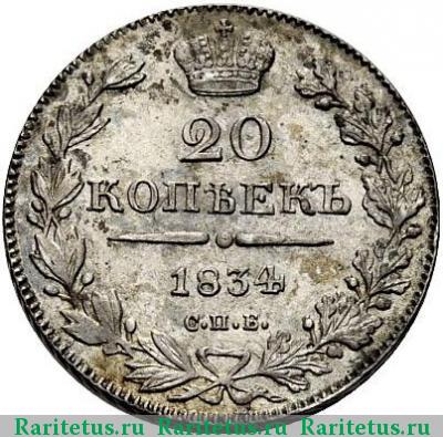 Реверс монеты 20 копеек 1834 года СПБ-НГ 