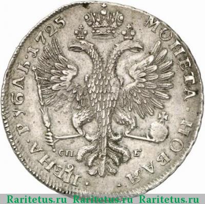 Реверс монеты 1 рубль 1725 года СПБ под орлом, звезда без лучей