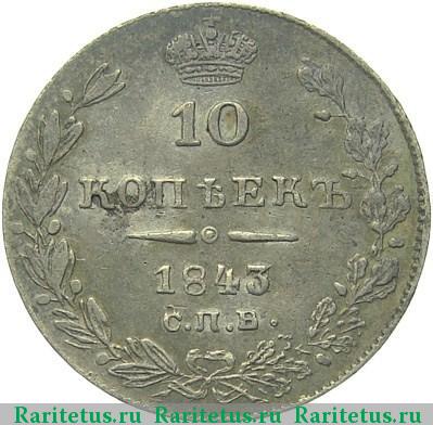 Реверс монеты 10 копеек 1843 года СПБ-АЧ орёл 1842, короче