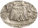 Деталь монеты полтина 1843 года MW хвост прямой, бант меньше