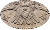 Деталь монеты полтина 1843 года MW хвост веером, бант меньше