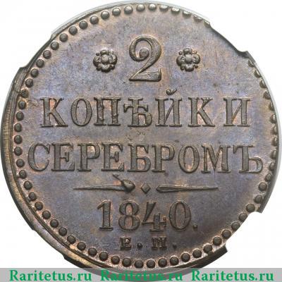Реверс монеты 2 копейки 1840 года ЕМ не украшен, маленькие