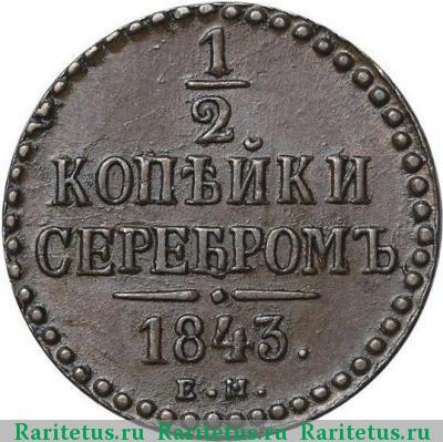 Реверс монеты 1/2 копейки 1843 года ЕМ 
