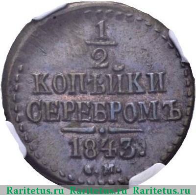 Реверс монеты 1/2 копейки 1843 года СМ 