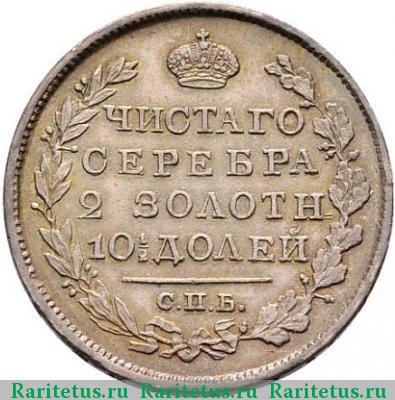 Реверс монеты полтина 1825 года СПБ-ПД корона широкая
