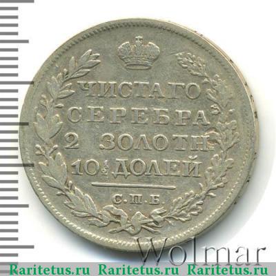 Реверс монеты полтина 1825 года СПБ-ПД корона узкая