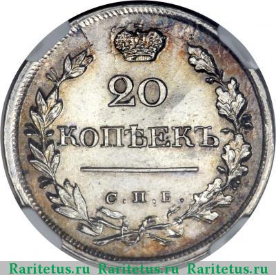 Реверс монеты 20 копеек 1823 года СПБ-ПД корона широкая