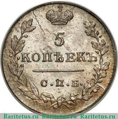 Реверс монеты 5 копеек 1824 года СПБ-ПД корона широкая