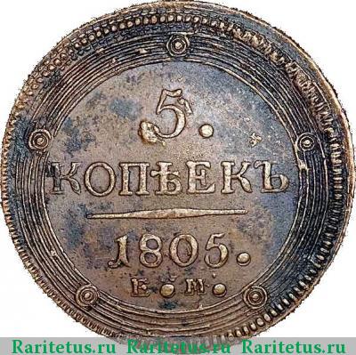 Реверс монеты 5 копеек 1805 года ЕМ перепутка