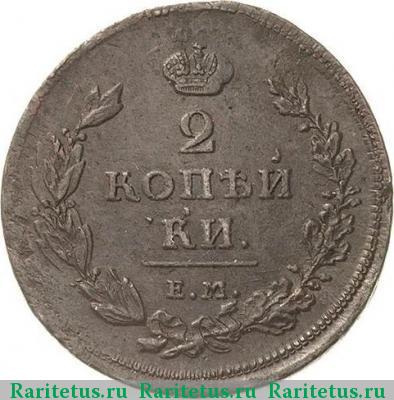 Реверс монеты 2 копейки 1812 года ЕМ-НМ гурт шнур