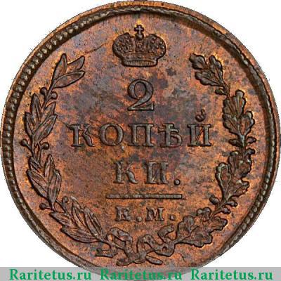 Реверс монеты 2 копейки 1825 года ЕМ-ИК 