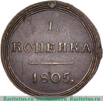 Реверс монеты 1 копейка 1805 года КМ 