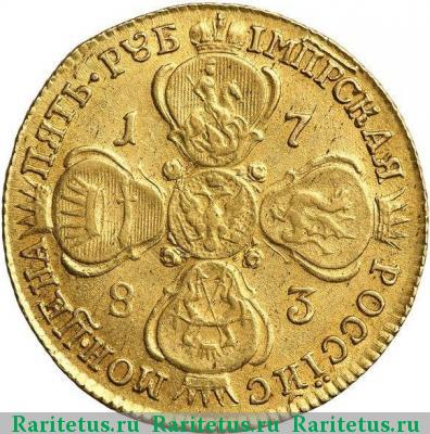 Реверс монеты 5 рублей 1783 года СПБ 